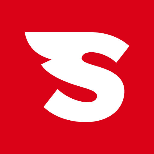 Stylized white letter 'S' on a red background.